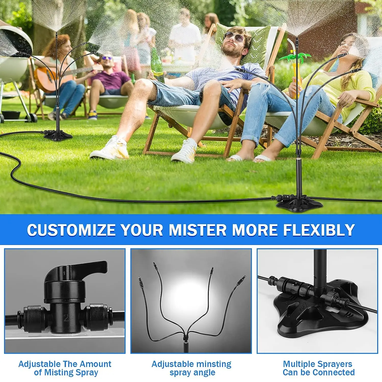 Misting Cooling System 8 M Water Hose 4 Mist Nozzles For Gastanding