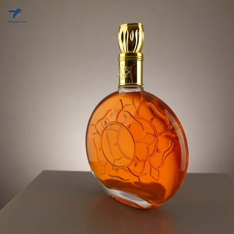 700ml 720ml 750ml Exquisite Engraved Flat Glass Wine Bottle Thick Bottom Xo/brandy/liquor/alcohol/beverage Crystal Bottle