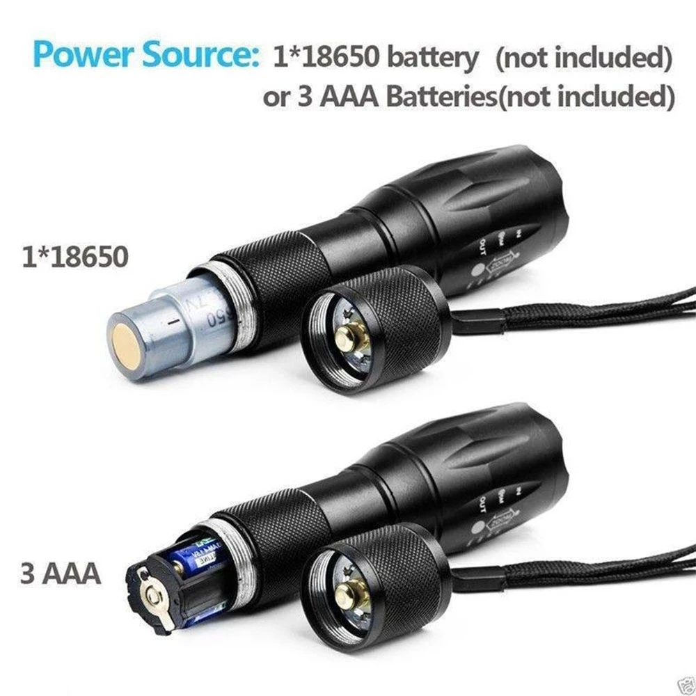 5000lumen t6 led zoom flashlight torch rechargeable with 18650 battery LED Rechargeable Tactical Flashlight