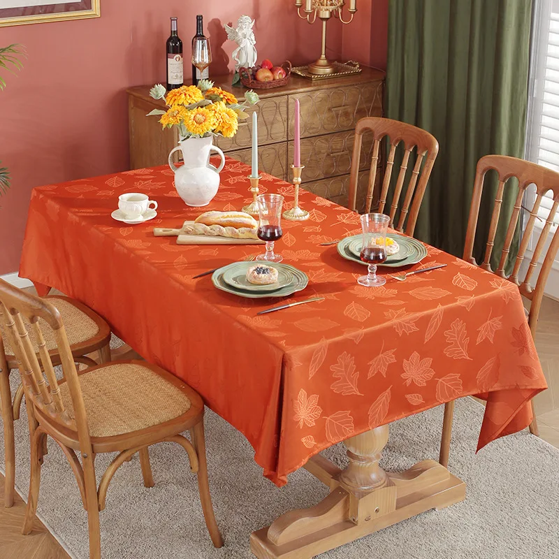 Thanksgiving Rectangular Autumn Tablecloth Cotton Damask Fabric Jacquard Tablecloth