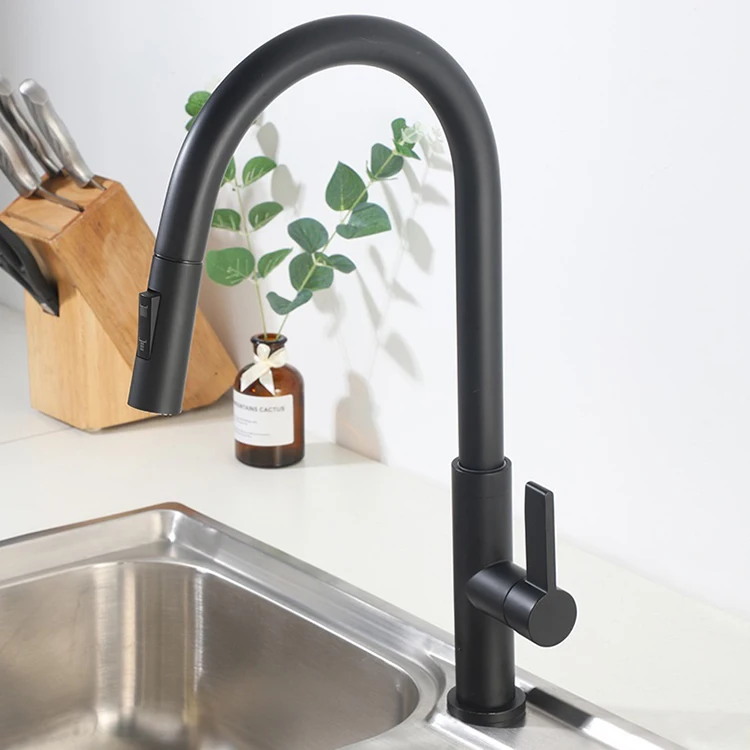 Grifo de latón negro para cocina, grifo abatible