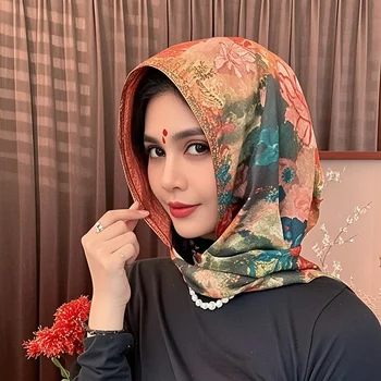 Premium Water Color Print Shawl Hijab Scarves Women Scarf Muslim Large Size Ethnick Polyester Bandanas Printed