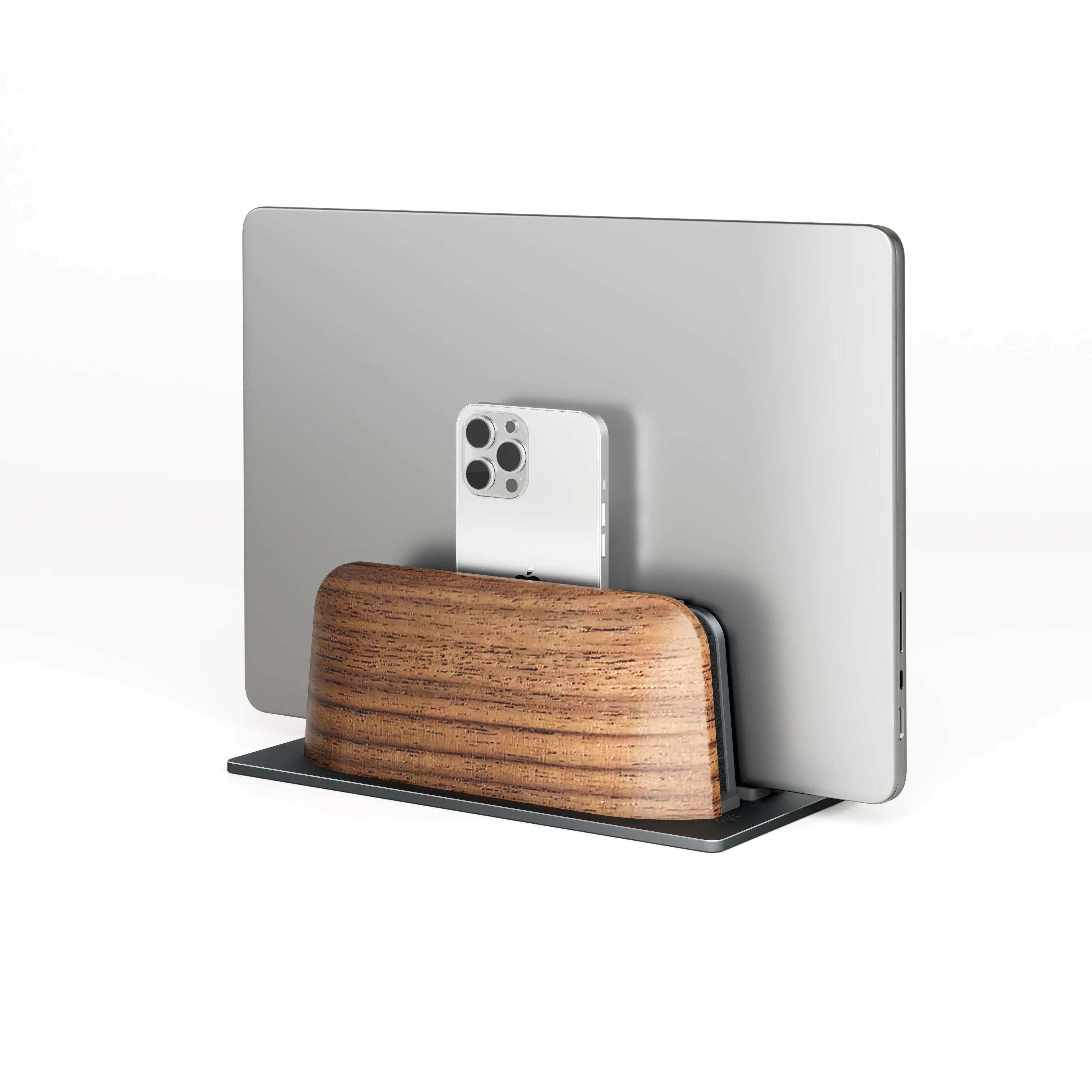 Customized Computer Accessories Wooden Laptop Vertical Stand Holder Double Fixed Bracket Portable Walnut Phone ipad Laptop Stand