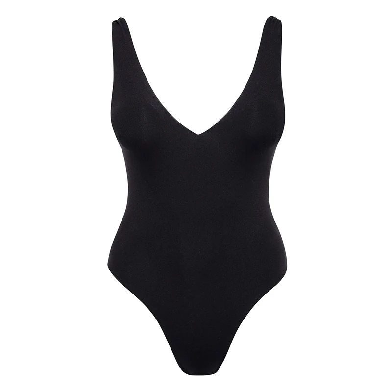 Swimwear Manufacturer Black Deep V Neck Custom Bikini Swimsuits Solid