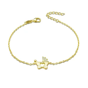Adjustable 925 Silver Chain Bracelet Gold Plated Fashionable Sterling Silver Baby Carriage Bangles Zircon Stylish Women's Gift