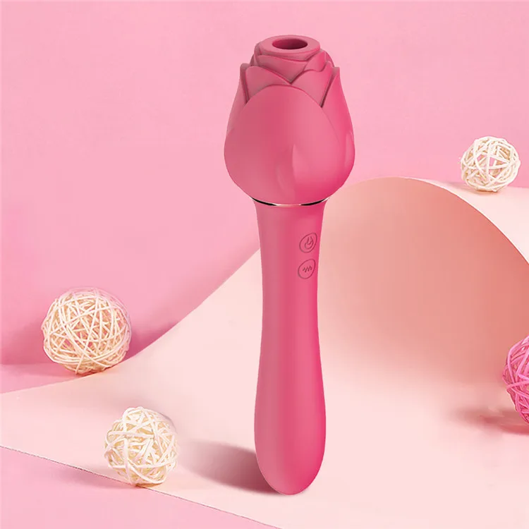 2 in 1 USB-Powered Soft Silicone Rose Vibrator Wand & Clitoral Stimulator Stick Popular New Sex Toy Dildo for Women
