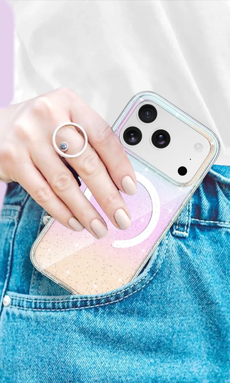 product soft tpupc phone case with anti yellow slim ultra magnetic glitter anti fingerprint texture phone case for iphone 17 pro-8