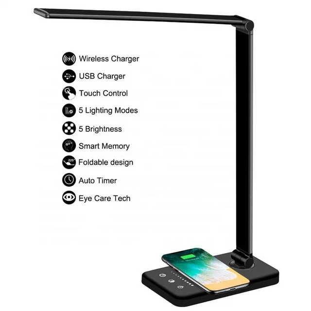 5 Color Modes 5 Brightness Levels Wireless Charging Desk Lamp Adjustable Folding Desk Lamp for Reading Working