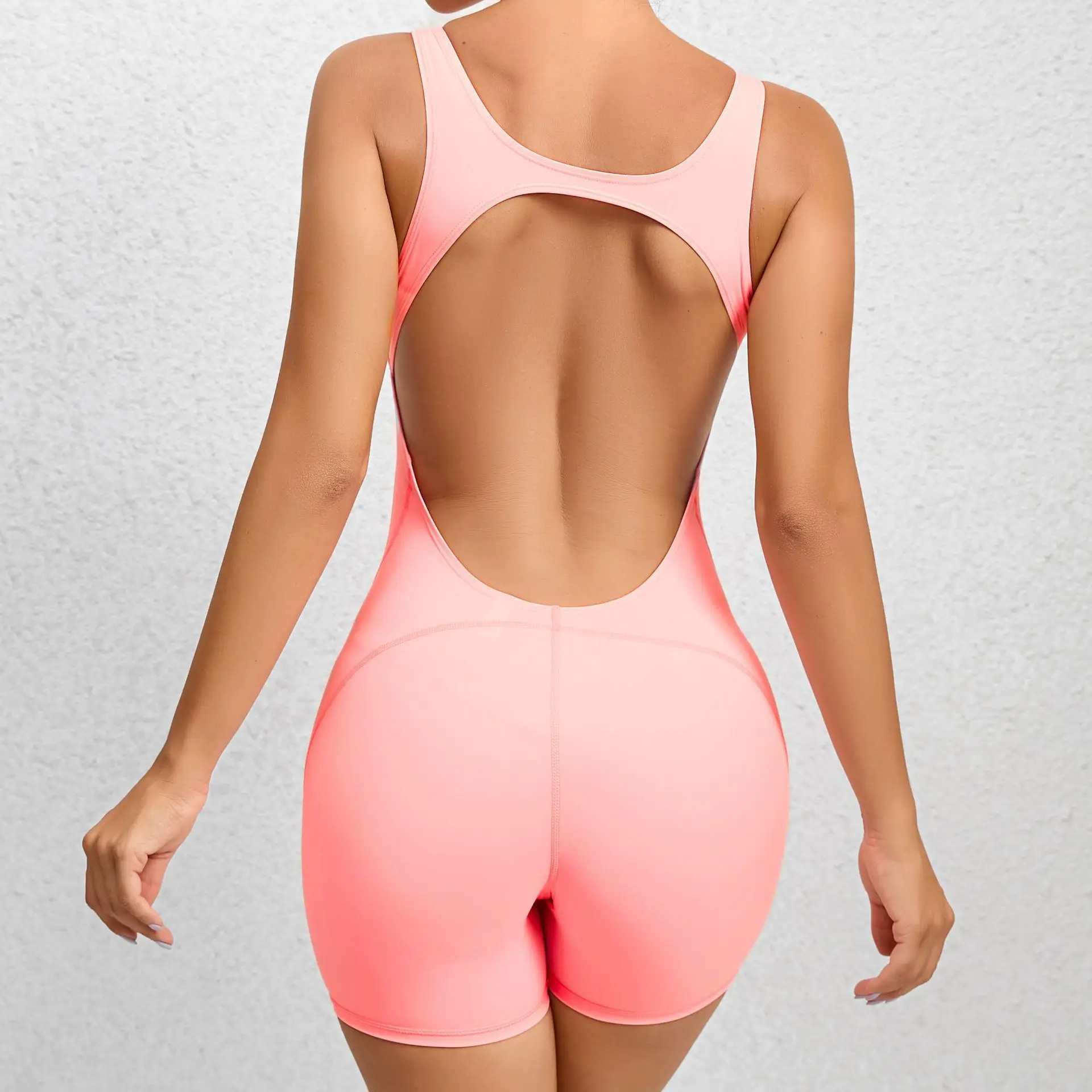 Sexy Women Sportswear Workout Tummy Control Yoga Fitness Wear Sexy Bodysuit Hollow Back One Piece Short Biker Yoga Jumpsuit details