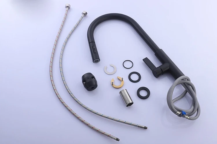 Grifo de latón negro para cocina, grifo abatible