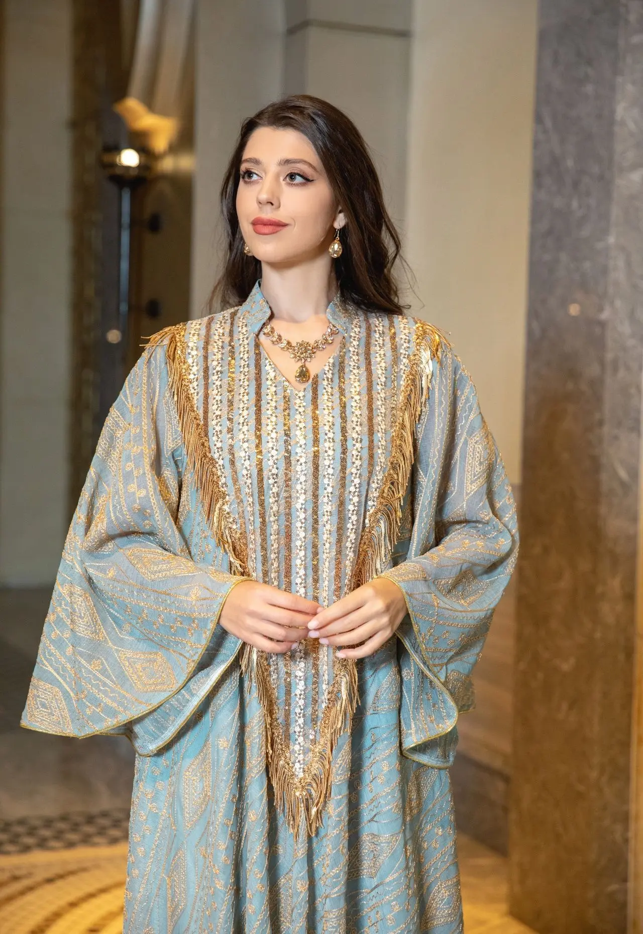 Factory Arab Dubai Mesh Sequins Embroidery Evening Robe For Women ...