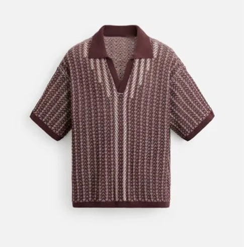 TAOP&ZA 2025 Spring New Men's Casual Contrast Lapel Short Sleeve Textured Knitted POLO Shirt 4331404