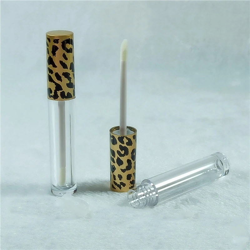 Luxury 3ml Golden Leopard Round Clear Bottle Color Clear Bottle Doe Foot Lip Gloss Tubes