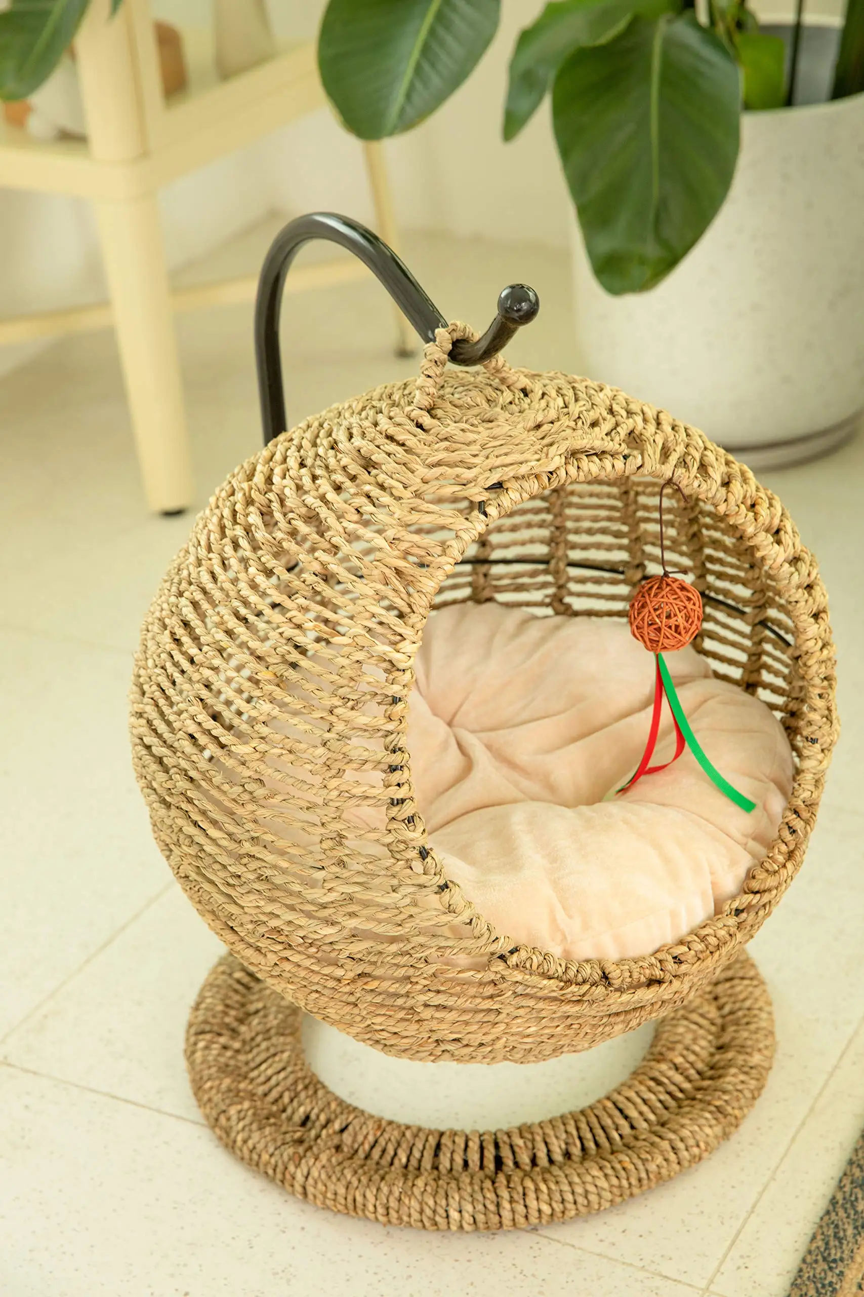 Hand Made Wicker Cat Bed Basket Swinging Pet House Nest For Small Dog