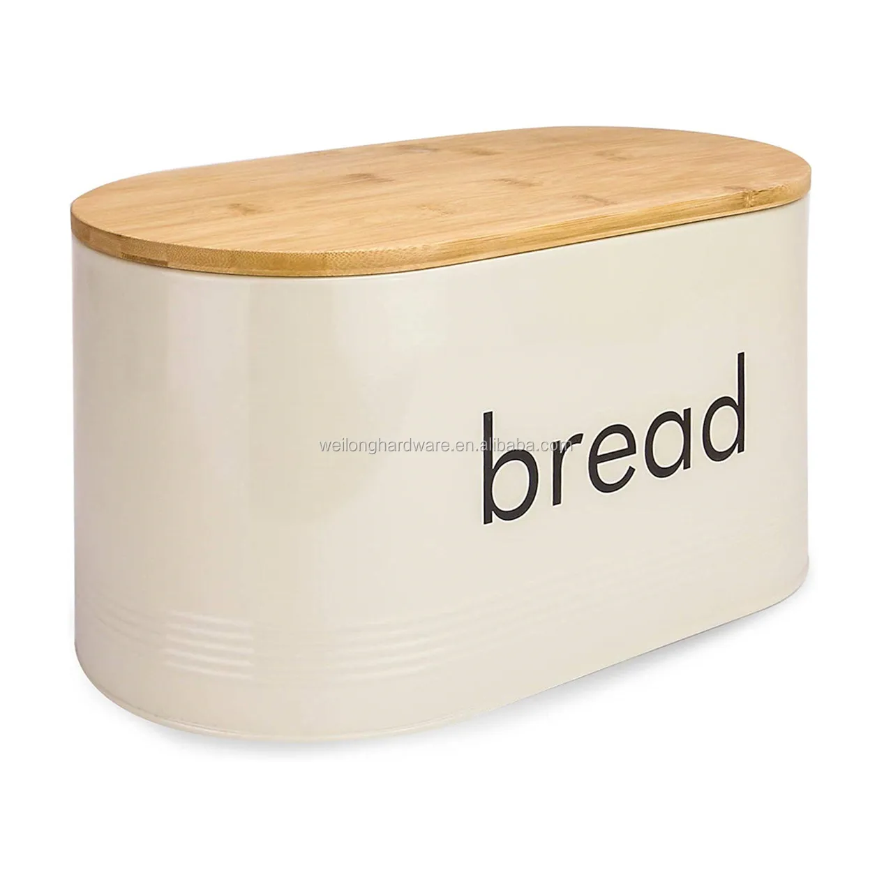 Kitchen Bread Bin Metal Oval Bread Box Storage Canister Container With