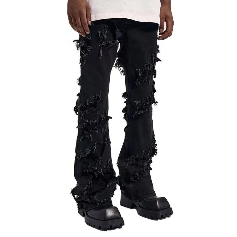 Wholesale Custom denim black ripped jeans mens flared skinny damage biker jeans cargo From m.alibaba.com