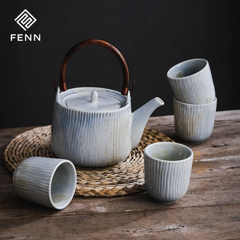 FENN Japanese Teaware Teapot 4 Teacups Unique Glazed Design Porcelain Afternoon Tea Set Vintage Ceramic Coffee Tea Set