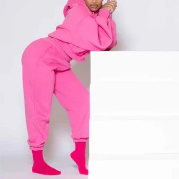 Manufacturers Custom LOGO Embroidery Emboss Fleece Pink 3d Puff Print Pullover Oversized Hoodie and Joggers Set