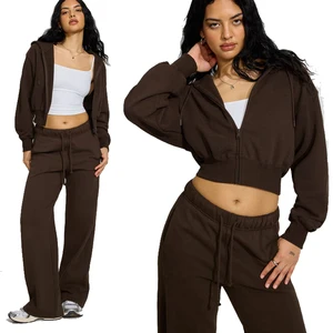 Best Quality Sportswear Oversized Hoodie Trouser Set Winter Jogging  Embroidered Solid Pattern Outfit Women Tracksuits