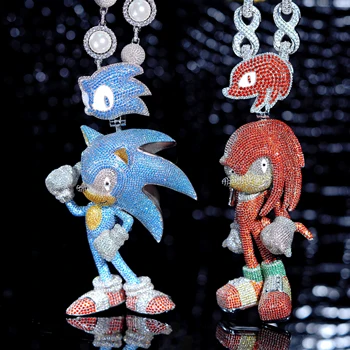 Hip hop luxury jewelry iced out Sterling silver sonic the Hedgehog Knuckles diamonds pendant necklace