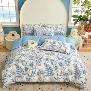 High Quality 4pcs Plant Leaf Printed Luxury Bedding Set Soft Comfortable King Duvet Cover for All-Season Home & Hotel Use
