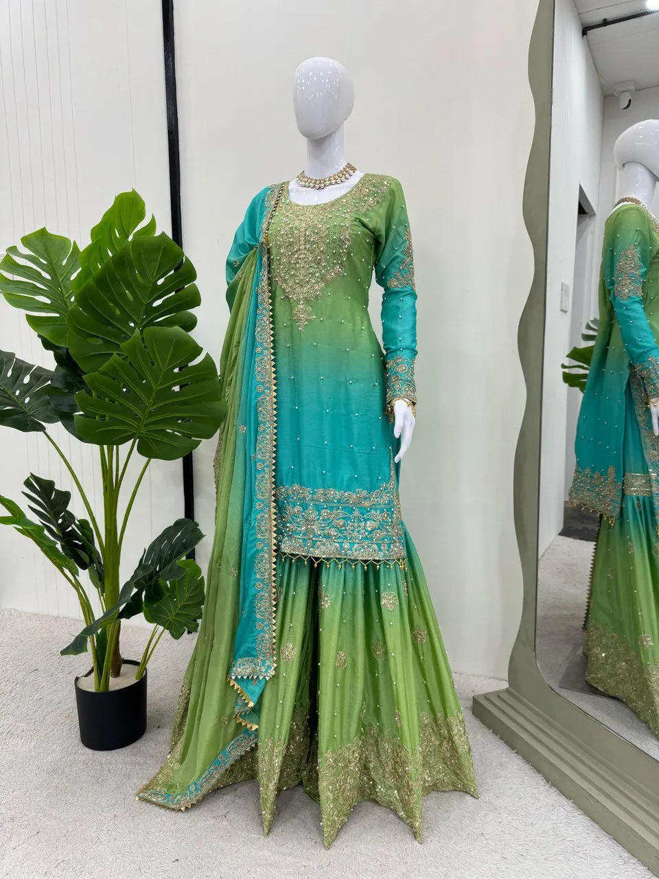 Heavy Chinon Silk with Digital Print With Emb Siquance Work Price Gown with Dupatta Suit Wedding Partywear India Bulk Product