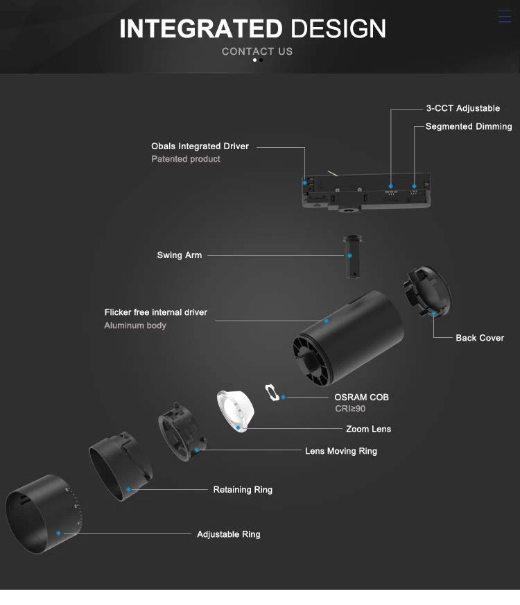 Indoor Zoom Dimmable Beam Angle Focus Adjustable Track Light 360 Cob ...