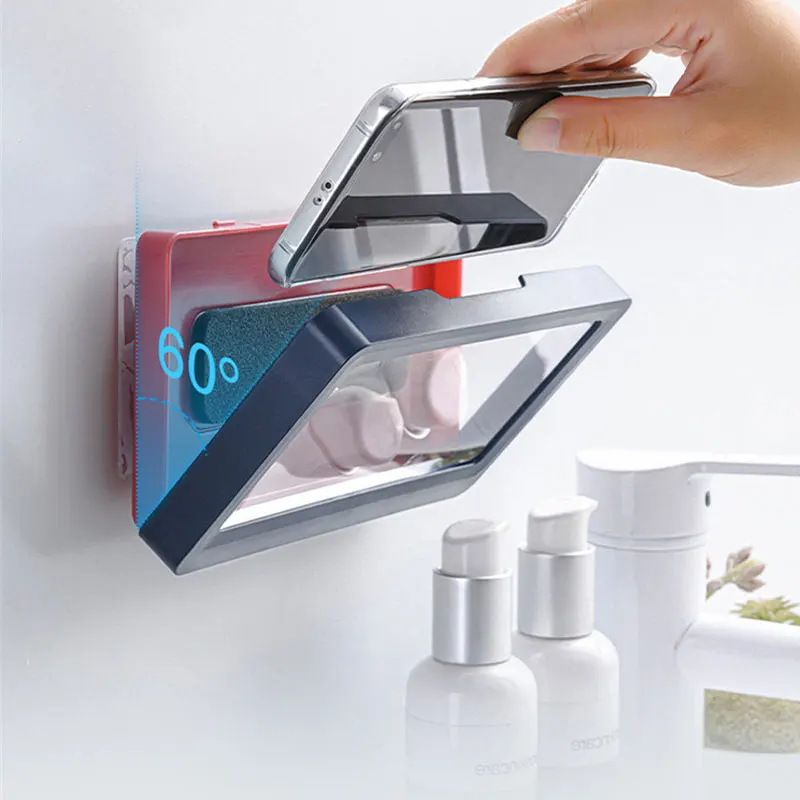 Wall Mount Shower Phone Holder Bathroom Case Mount Bathroom Phone Shelf Shower Storage Box Phone Holder Waterproof MPC18