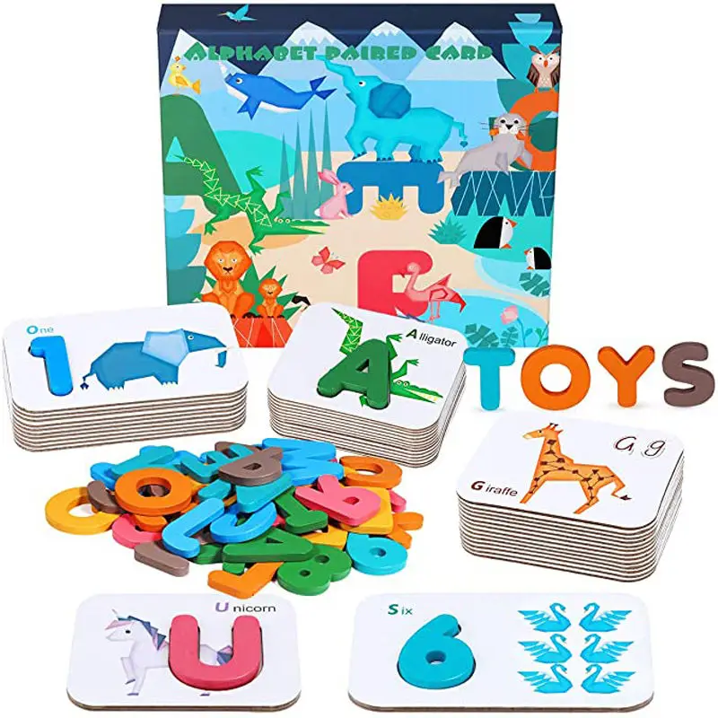 Yujian Kids Learning Alphabet And Numbers Flash Animal Cards Wooden Abc ...