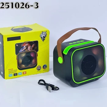 SP-251026-3 Portable Bluetooth Speaker with Phone Stand RGB Lights 5W Bass Wireless Speaker with Leather Handle for OutdoorParty