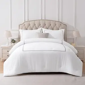 Embroidered Hotel Bedding Set 250 Thread Count 100% Cotton 4 Piece White Luxury Collection