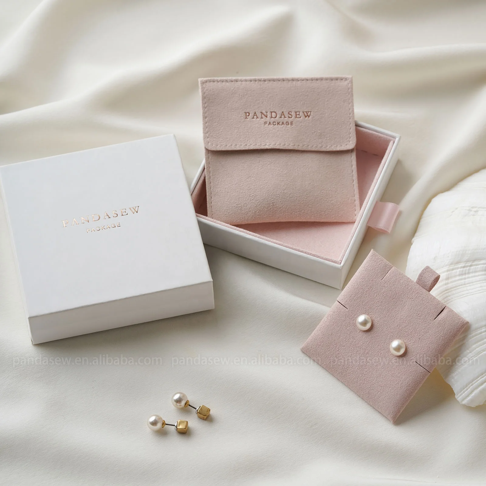 PandaSew Custom Logo Paper with Gray Suede Inside Packaging Bracelet Pendant Necklace Jewelry Drawer Box