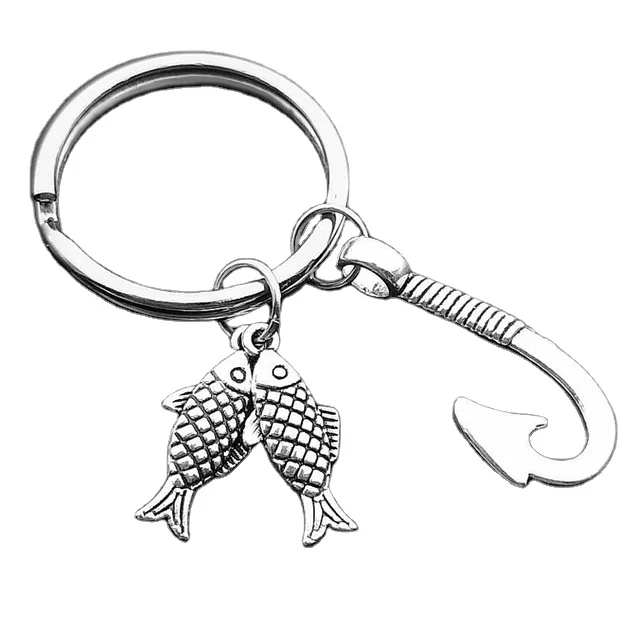 Fashion Fish and Hook Key Chain Keychain Jewelry Silver Color Fisherman I Love Fishing Fish Pendant Key Holder