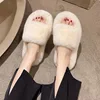 Nude-colored fur slippers-white