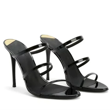 2024 new summer fashion heels for ladies Triple Straps High Heel Mules Ladies Sandals With Heels