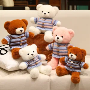30cm Striped Sweater Teddy Bear Animal Doll Fun Plush Toy Cute Soft Material Plush Toy Companion Doll Gift Factory Direct Sales