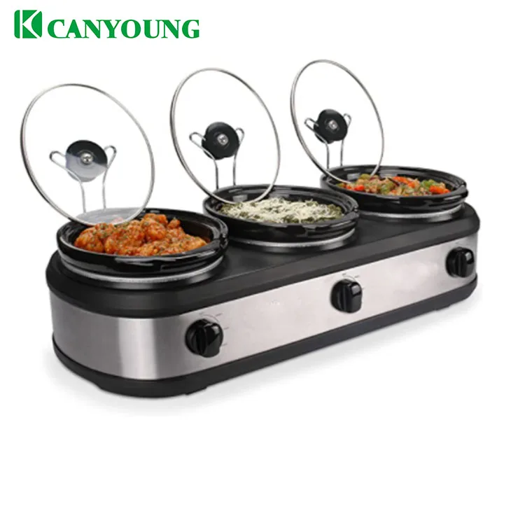 Triple Slow Cookers, 3x1.5 Qt Food Warmer Adjustable-Temp Buffet