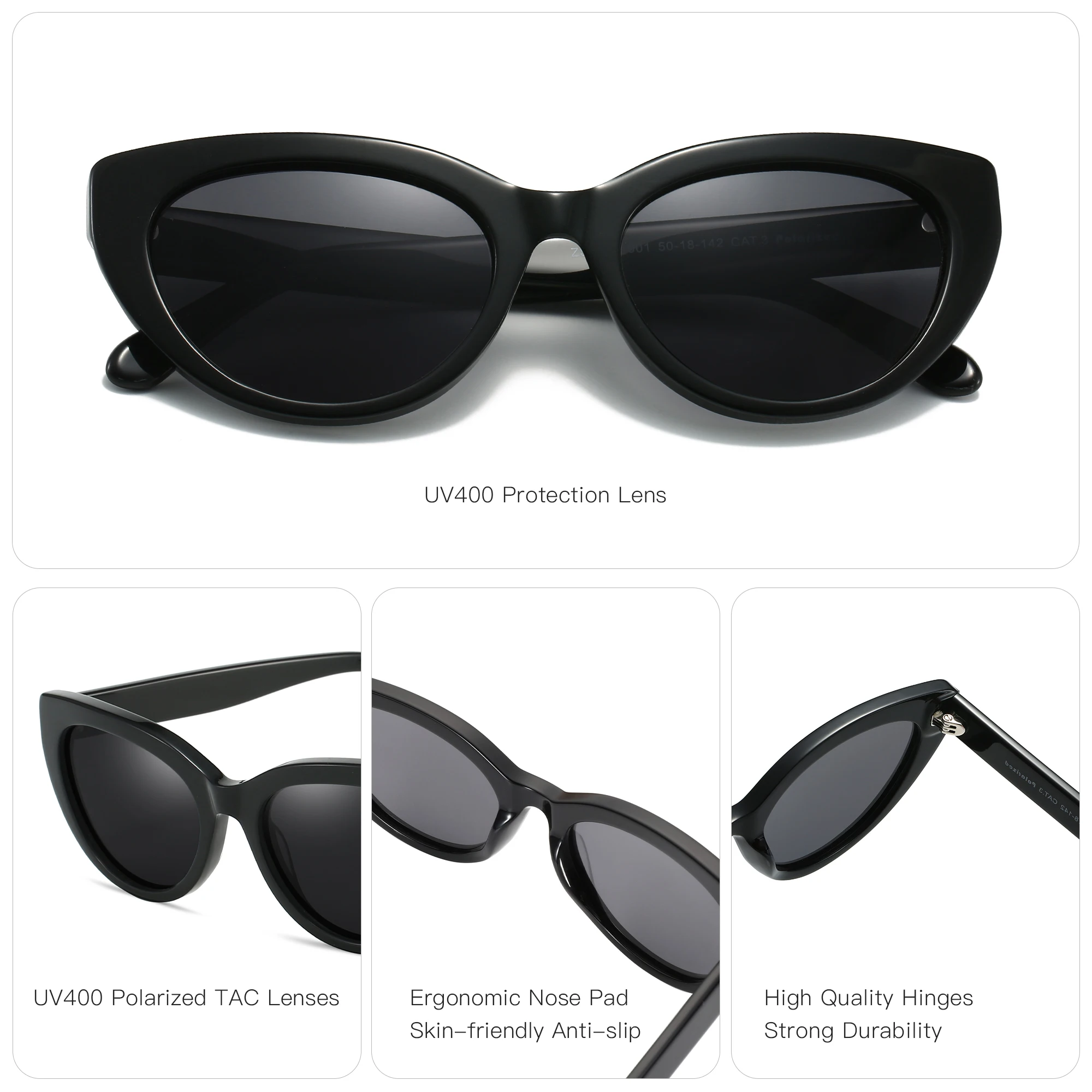 Cat Eye Round Polarized Sunglasses for Women UV Protection TAC Lens TAC Polarized Lens Womens Sunglasses Round Cateye Rhinestone  main image 4