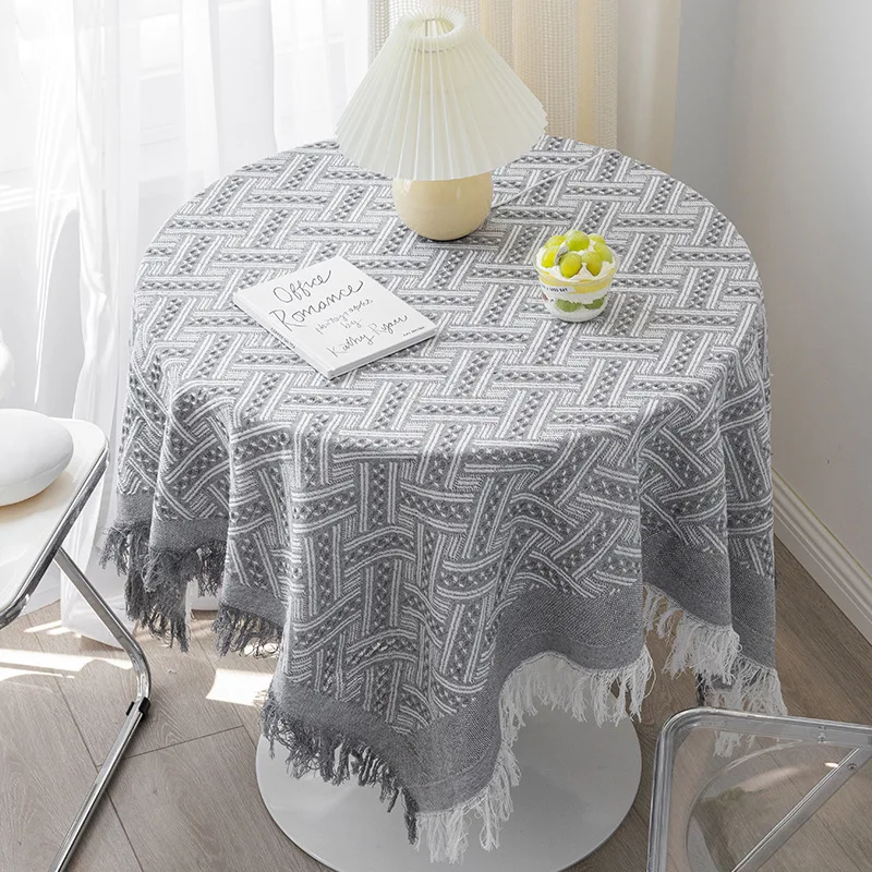 Small Round Table Cotton and Linen Tablecloth Birthday Tea Table Cloth Homestay Tassel Tablecloth Decoration Home Table Cloth