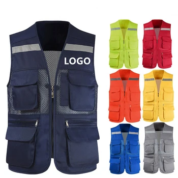Customized printing logo photography vest Waistcoat for fishing reflective work wear multi pockets vest