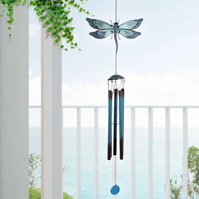  Indoor Outdoor Glass  Metal Dragonfly Wind Chime Hanging