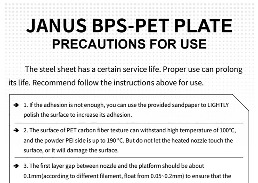 Janus Multiprobe Sheet.pdf Double Sided Sheet JANUS BPS-PET PLATE for 3D Printers