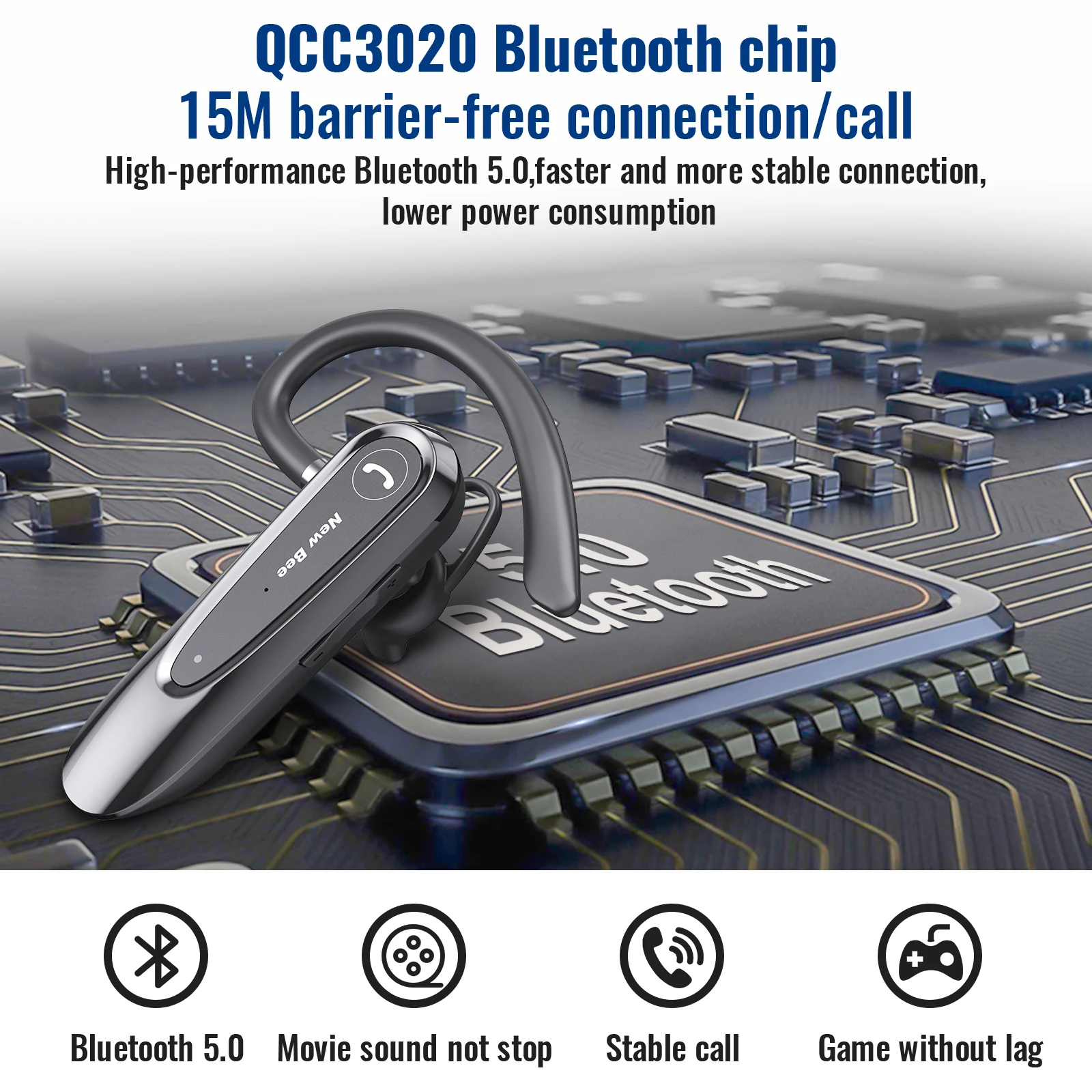 Qualcomm Bluetooth Headset for Truck Drivers Wireless Business