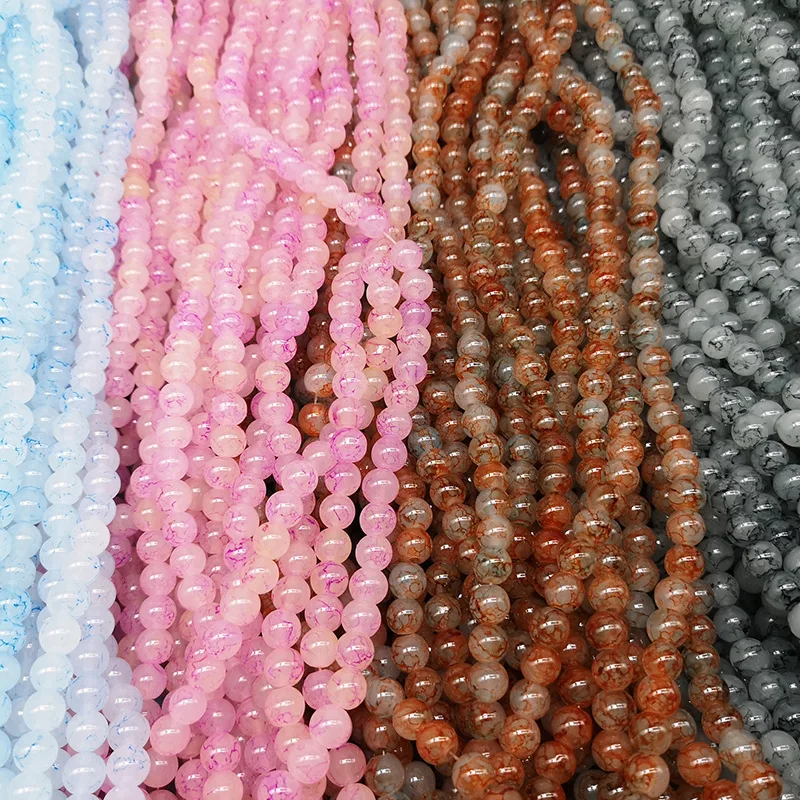 Factory Wholesale 8mm Round Loose Beads Cracked Glaze Glass Beads For