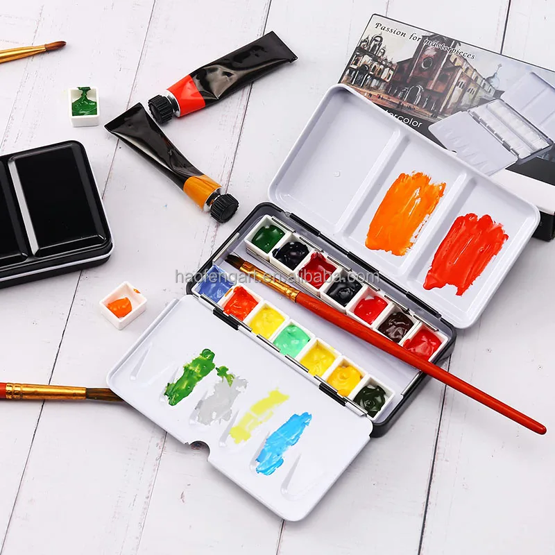 Empty Metal Watercolor Tin Box With 14 Half Pans Empty Metal Watercolor Tin Box With 14 Half Pans
