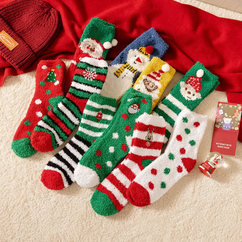 Chaussettes De Noël Douillettes Pour Femme Oneshlee - Antidérapantes, Chaudes, Tailles 35-42, Motifs Bonhomme De Neige