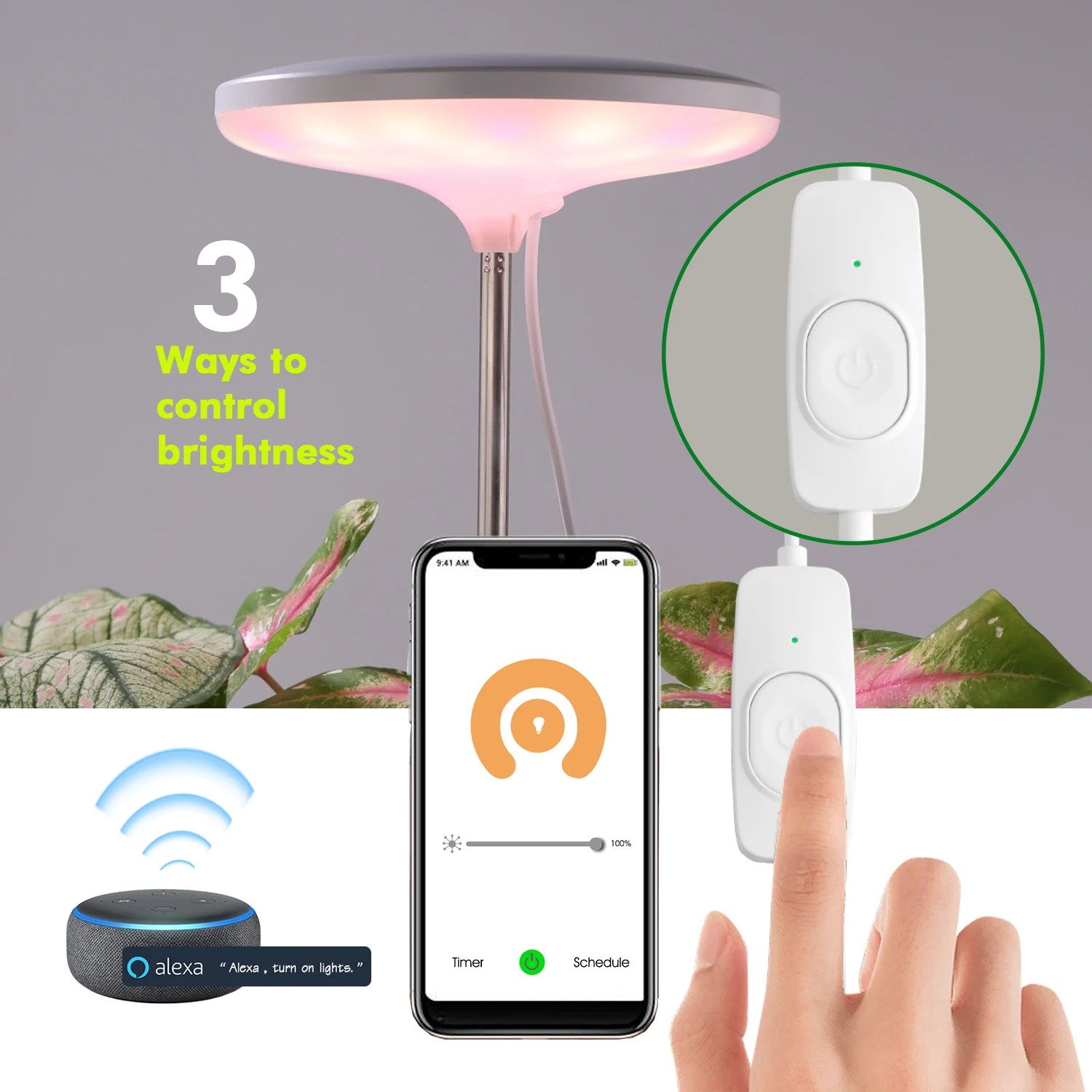 J&C Planter Mate 14w Wifi Indoor Grow Light Umbrella Grow Led Indoor Gardening Lights google Assistant Connected