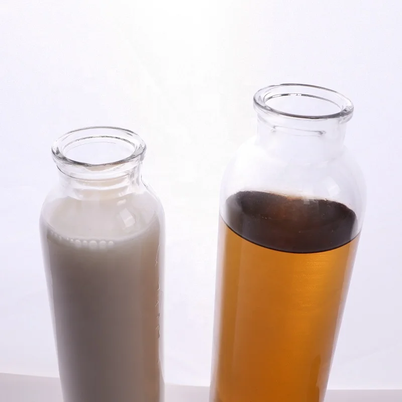 Cork Cap Cylinder Shaped clear Empty Storage Container 300ml Orange Juice Glass Bottle