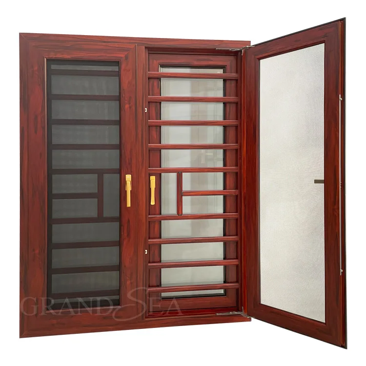 Modern Aluminum Profile Window Simple Grill Design  Casement Wood Color Window