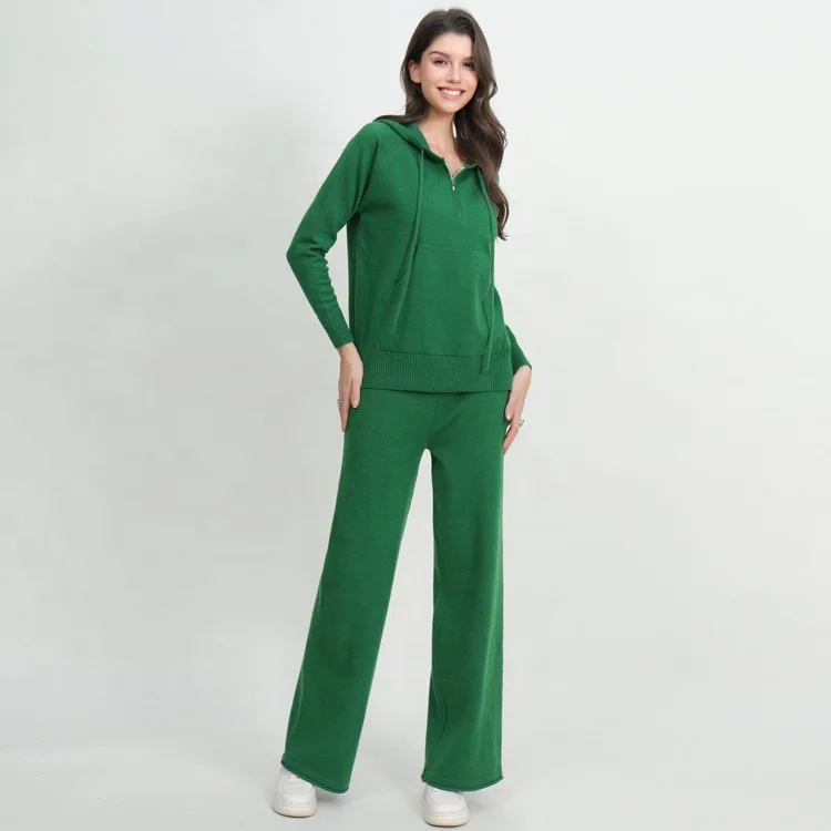 Arctic Velvet Hooded Knitted Shirt Women's Autumn and Winter New High end Zipper Pullover Knitted Two piece Set